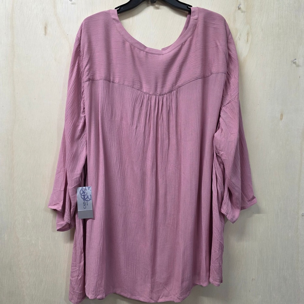 Catherines Womens 5X Dusty Rose Crochet Lace Split Neck Viscose Gauze Blouse - Picture 2 of 16